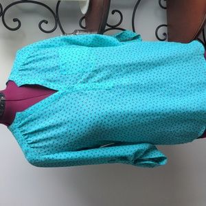 3/4 sleeve thin jade and navy blouse